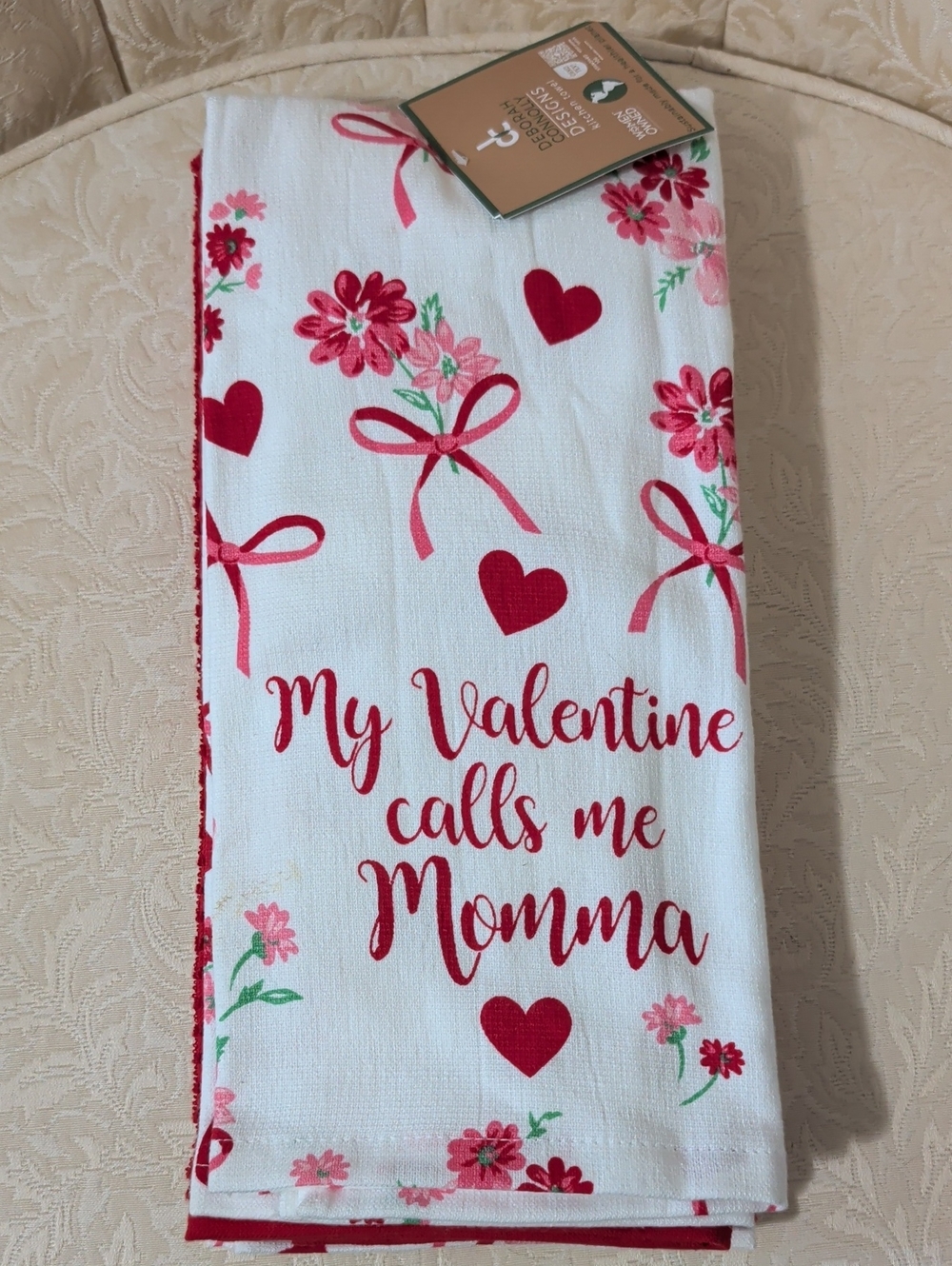 Valentine Floral 'My Valentine Calls Me Momma' Kitchen Towel - Pack Of 3